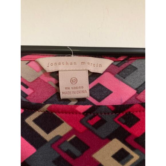 Jonathan Martin Geometric Print Pink Multicolor Midi Wormers Dress Size 12 - Picture 5 of 10